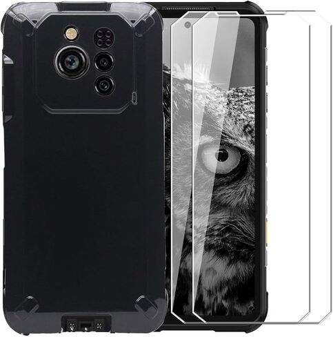 Case for Ulefone RugOne Xever 7 Pro + Glass Screen Protector Tempered Film - Transparent Silicone Soft Flexible Bumper Shockproof TPU Protective Cover Shell (Black) in Saudi Arabia