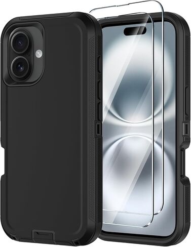 for iPhone 16 Case with Screen Protector,Heavy Duty Military Grade Drop Protection Tough Cases,Shock-Absorbing Dust Proof Rugged Durable Bumper Cell Phone Cover for Apple 16 6.1" (Black Orange in Saudi Arabia