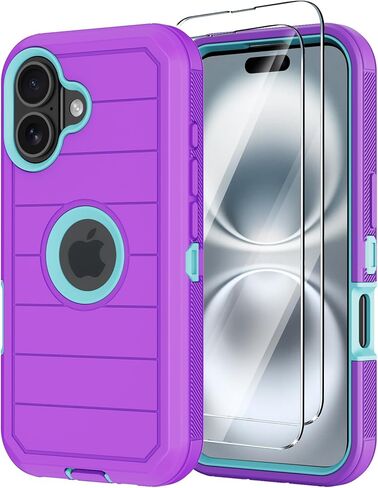 for iPhone 16 Case with Screen Protector,Heavy Duty Military Grade Drop Protection Tough Cases,Shock-Absorbing Dust Proof Rugged Durable Bumper Cell Phone Cover for Apple 16 6.1" (Black Orange in Saudi Arabia
