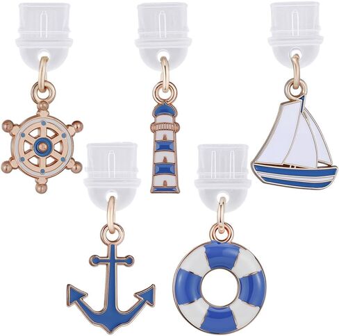 SUNNYCLUE 5 Styles Blue Dust Plug Charm Cute Charging Port Charms Enamel Metal Boat Sailor Ocean Sea Summer Compatible Ports Pendant for Phone Earphone Cellphone E-Reader Protector DIY Women Adults in Saudi Arabia