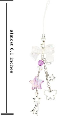 3PCS Phone Charm Y2K Style Accessories Aesthetic Keychain Star Cute Decor String Cellphone Chain Pendant Strap Lanyard Butterfly Crystal Ribbon Bead Bow （Blue Pink Purple） in Saudi Arabia