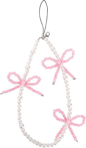 Bow Phone Charms, Pink Bow Pearl Beaded Phone Charm Cute Cellphone Accessories Pearl Bowknot Cellphone Charm Strap for Bag Keychain Camera in Saudi Arabia