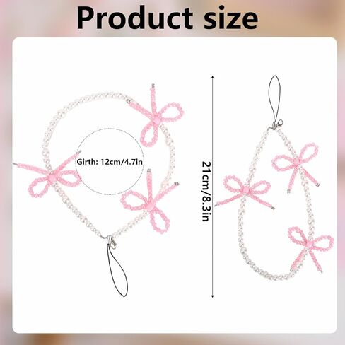 Bow Phone Charms, Pink Bow Pearl Beaded Phone Charm Cute Cellphone Accessories Pearl Bowknot Cellphone Charm Strap for Bag Keychain Camera in Saudi Arabia