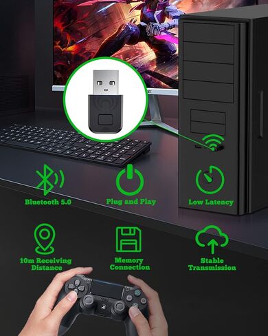 محول بلوتوث AOJAKI لوحدات تحكم PS4/PS5، محول وحدة تحكم Switch Pro، متوافق مع وحدة تحكم PS4 الرسمية in Kuwait