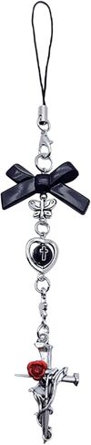 NUEAYMS Cross Pendant Phone Charm Halloween Gothic Punk Bat Wing Phone Chain Strap Lanyard Handmade Bowknot Heart Keychain in Saudi Arabia