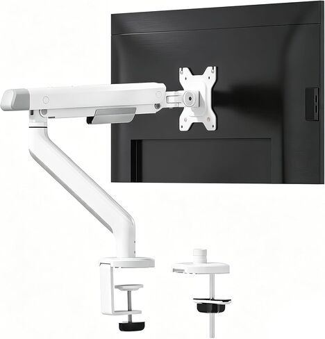 FlexiSpot Single Monitor Arm, Premium Aluminum Monitor Desk Mount Fits Screen up to 35 Inches 19.84 lbs, Fully Adjustable Monitor Stand with C-Clamp & Grommet Base for Home Office, White in Saudi Arabia