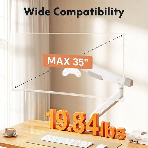 FlexiSpot Single Monitor Arm, Premium Aluminum Monitor Desk Mount Fits Screen up to 35 Inches 19.84 lbs, Fully Adjustable Monitor Stand with C-Clamp & Grommet Base for Home Office, White in Saudi Arabia