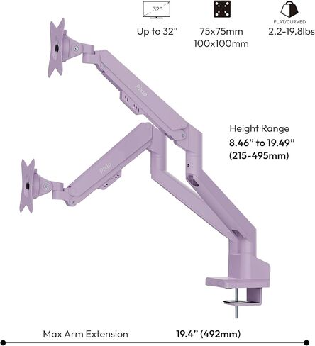 Pixio PS1D Wave Purple Dual Monitor Arm with Purple HDMI 2.1 Cable Ultra Certified Ultra High Speed 10FT 8K 60Hz 4K 120Hz Nylon Braided in Saudi Arabia