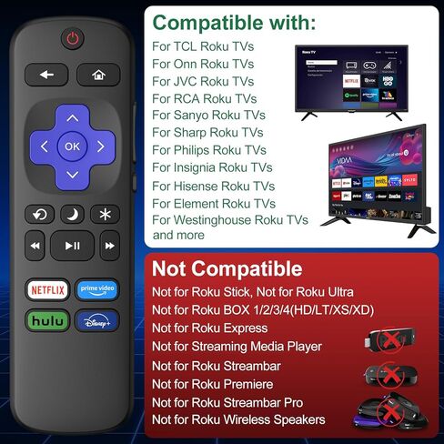 جهاز تحكم عن بعد بديل لتلفزيون Roku، متوافق مع أجهزة التلفاز الذكية TCL Roku/Hisense Roku/Onn Roku/Sharp Roku/Element Roku/Westinghouse Roku/Philips Roku/Sanyo Roku (ليس لـ Roku Stick، Box واللاعبين) in Saudi Arabia
