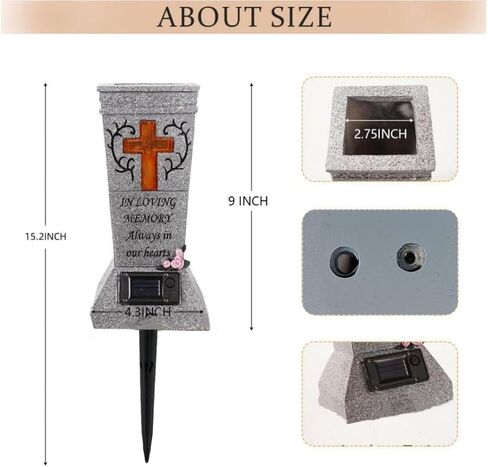YLSMILE Cemetery Grave Vase with Solar Cross LED, Cemetery Decorations for Grave, Headstones Graves Vases for Fresh/Artificial Flowers, Memorial Gifts for Loss of Loved One in Saudi Arabia