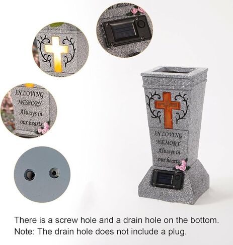 YLSMILE Cemetery Grave Vase with Solar Cross LED, Cemetery Decorations for Grave, Headstones Graves Vases for Fresh/Artificial Flowers, Memorial Gifts for Loss of Loved One in Saudi Arabia