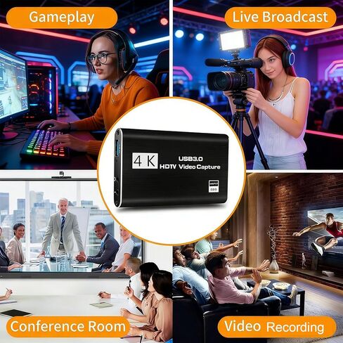 بطاقة التقاط الفيديو، حلقة HDMI 4K إلى USB 3.0 مع مدخل 1080P 60FPS وميكروفون، توصيل وتشغيل بطاقة زمن الوصول المنخفض للبث المباشر وتسجيل الألعاب in Kuwait