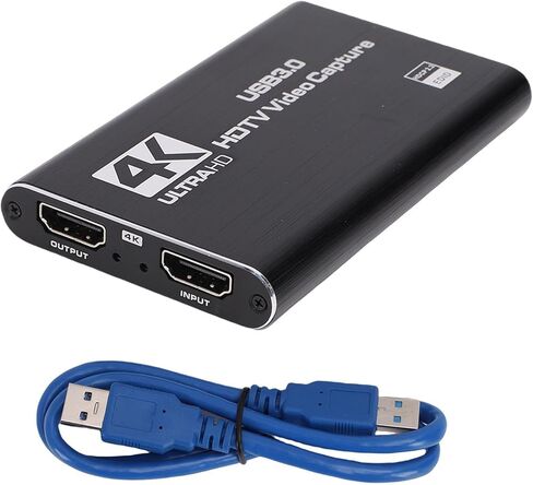 بطاقة التقاط الفيديو، حلقة HDMI 4K إلى USB 3.0 مع مدخل 1080P 60FPS وميكروفون، توصيل وتشغيل بطاقة زمن الوصول المنخفض للبث المباشر وتسجيل الألعاب in Kuwait