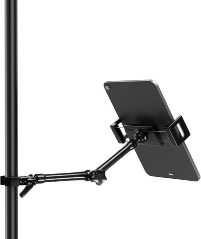 حامل iPad لحامل الميكروفون - حامل ميكروفون iPad يدور بزاوية 360 درجة مع ذراع من سبائك الألومنيوم بطول 10 بوصات، حامل للكمبيوتر اللوحي للبث المباشر عبر الملقن، قراءة الموسيقى، متوافق مع جهاز 4.7 بوصة - 13 بوصة in Kuwait