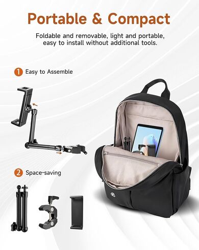 حامل iPad لحامل الميكروفون - حامل ميكروفون iPad يدور بزاوية 360 درجة مع ذراع من سبائك الألومنيوم بطول 10 بوصات، حامل للكمبيوتر اللوحي للبث المباشر عبر الملقن، قراءة الموسيقى، متوافق مع جهاز 4.7 بوصة - 13 بوصة in Kuwait