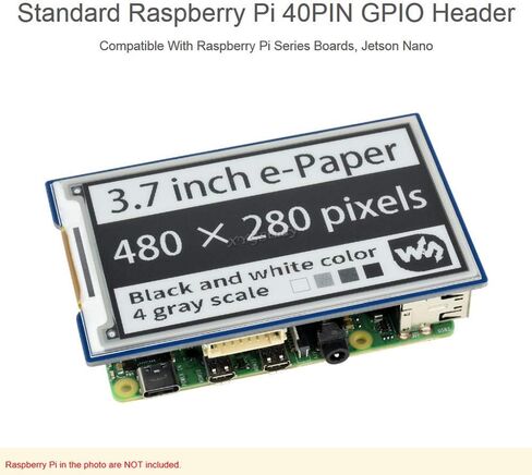 3.7 inch e-Paper E-Ink Display HAT 480×280 Pixels Screen Black/White 4 Grey Scales SPI Interface for Raspberry Pi 4 3 2 Jetson Nano STM32 3.3V / 5V @XYGStudy in Saudi Arabia