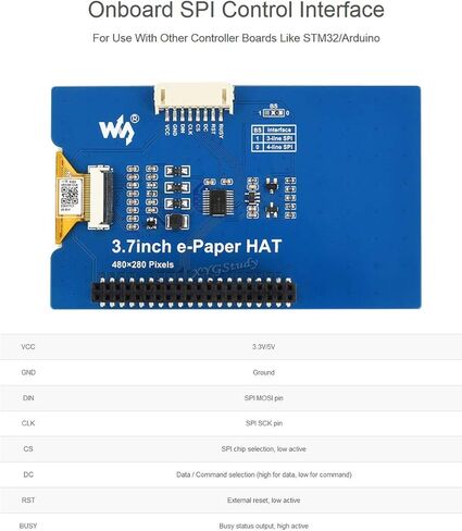 3.7 inch e-Paper E-Ink Display HAT 480×280 Pixels Screen Black/White 4 Grey Scales SPI Interface for Raspberry Pi 4 3 2 Jetson Nano STM32 3.3V / 5V @XYGStudy in Saudi Arabia