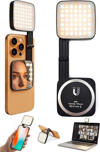 LOUERN Magnetic Dual-Sided Selfie Light Compatible with MagSafe iPhone, 42LEDs per Side, CRI95+ Rechargeable Portable & Foldable Phone Light with Mirror for TikTok, Vlogging, Zoom Calls, Photography in Saudi Arabia