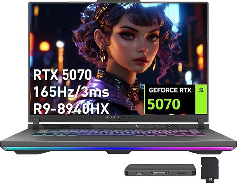 ASUS ROG Strix G16 16" FHD+ 165Hz Gaming Laptop, GeForce RTX 5070 8GB GDDR7, AMD Ryzen 9 8940HX, 32GB DDR5, 2TB Storage (1TB SSD+1TB Docking Station Set), RGB Backlit Keyboard, Windows 11 Pro, Gray in Saudi Arabia