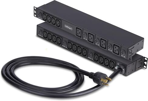 StarTech 20-Outlet Rackmount PDU، مشترك طاقة خادم 1U، 16x C13 + 4X C19، 8X منافذ أمامية و12x خلفية، وصلة حائط NEMA L6-30P، 30A/240V، مدرج في قائمة UL، TAA in Kuwait