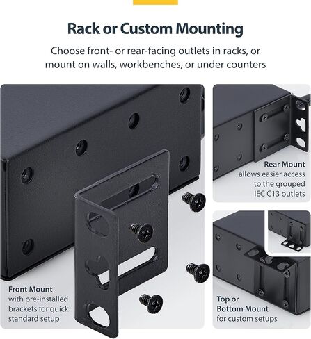 StarTech 20-Outlet Rackmount PDU، مشترك طاقة خادم 1U، 16x C13 + 4X C19، 8X منافذ أمامية و12x خلفية، وصلة حائط NEMA L6-30P، 30A/240V، مدرج في قائمة UL، TAA in Kuwait