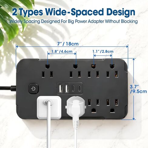 شريط طاقة للحماية من زيادة التيار بطول 10 أقدام، 8 منافذ تيار متردد و4 منافذ USB (2 USB C)، 1430 وات/11.5 أمبير، موسع سلك تمديد مسطح للمكتب والمنزل، أسود in Kuwait