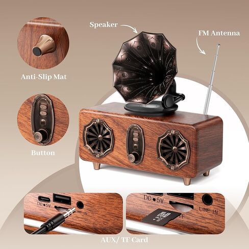 Retro Bluetooth Speaker, FM Radio with Dual-Speaker Design, Bluetooth 5.4 Wireless Speaker, 15H Playtime 1800mAh, Vintage Wireless Speaker Support AUX/TF Card/USB for Home Kitchen Outdoor Gift in Saudi Arabia