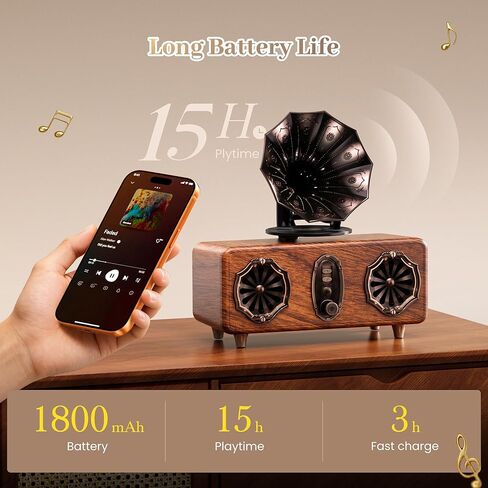 Retro Bluetooth Speaker, FM Radio with Dual-Speaker Design, Bluetooth 5.4 Wireless Speaker, 15H Playtime 1800mAh, Vintage Wireless Speaker Support AUX/TF Card/USB for Home Kitchen Outdoor Gift in Saudi Arabia