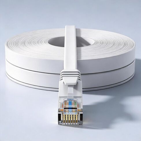 Cat 6 Ethernet Cable 50ft, 10Gbps High Speed Flat UTP Internet Network Patch Cable, Pure Copper LAN Cord with Snagless RJ45 Connectors for Indoor & Outdoor Use, White in Saudi Arabia