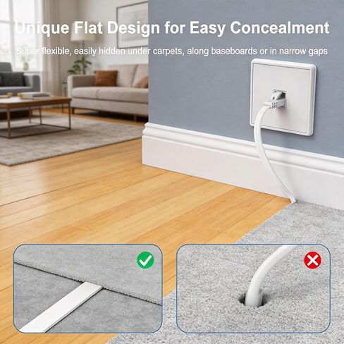 Cat 6 Ethernet Cable 50ft, 10Gbps High Speed Flat UTP Internet Network Patch Cable, Pure Copper LAN Cord with Snagless RJ45 Connectors for Indoor & Outdoor Use, White in Saudi Arabia