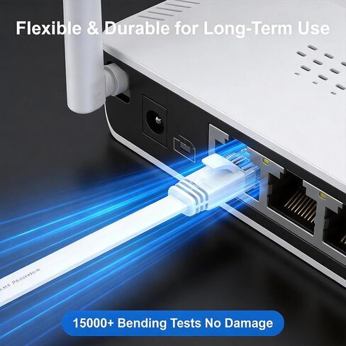 Cat 6 Ethernet Cable 50ft, 10Gbps High Speed Flat UTP Internet Network Patch Cable, Pure Copper LAN Cord with Snagless RJ45 Connectors for Indoor & Outdoor Use, White in Saudi Arabia
