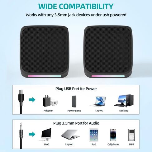 Home Computer Speakers, Small Speakerwith Crystal-Clear Sound Portable Computer Sound Bar Speaker for Desktop, 1 Pair in Saudi Arabia
