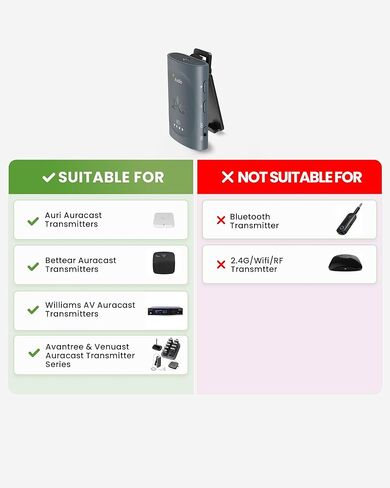 Avantree AuraClip – Auracast Receiver for Assistive Listening in Churches, Theaters & Public Venues, Clip-On Design, Turns 3.5mm Headphones into Auracast, 16H Battery, 328ft Range in Saudi Arabia