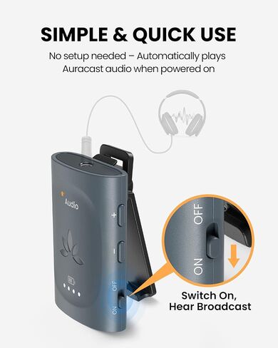 Avantree AuraClip – Auracast Receiver for Assistive Listening in Churches, Theaters & Public Venues, Clip-On Design, Turns 3.5mm Headphones into Auracast, 16H Battery, 328ft Range in Saudi Arabia