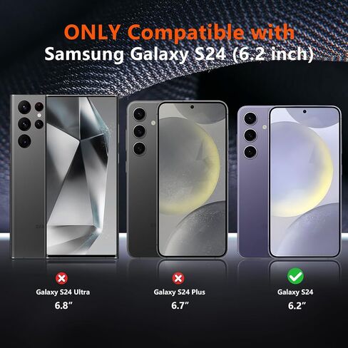 جراب SPIDERCASE مصمم لهاتف Samsung Galaxy S24، [حماية من السقوط بدرجة عسكرية 10 أقدام]، عبوتان [واقي شاشة من الزجاج المقسى + واقي عدسة الكاميرا] جراب شديد التحمل مقاوم للصدمات، شفاف in Kuwait