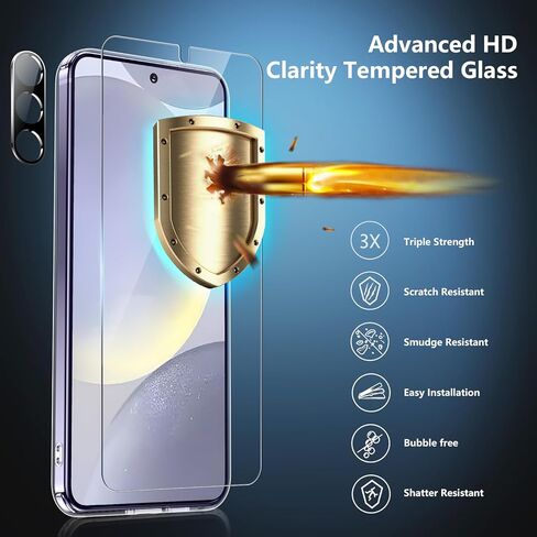 جراب SPIDERCASE مصمم لهاتف Samsung Galaxy S24، [حماية من السقوط بدرجة عسكرية 10 أقدام]، عبوتان [واقي شاشة من الزجاج المقسى + واقي عدسة الكاميرا] جراب شديد التحمل مقاوم للصدمات، شفاف in Kuwait