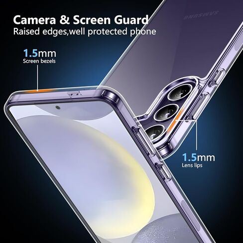 جراب SPIDERCASE مصمم لهاتف Samsung Galaxy S24، [حماية من السقوط بدرجة عسكرية 10 أقدام]، عبوتان [واقي شاشة من الزجاج المقسى + واقي عدسة الكاميرا] جراب شديد التحمل مقاوم للصدمات، شفاف in Kuwait