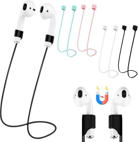 إكسسوارات AirPods قطعتان من الأشرطة المغناطيسية المضادة للفقدان وحبل رياضي من السيليكون الناعم وحبل رقبة مغناطيسي قوي للغاية متوافق مع AirPods 1&2 Pro 2nd 3rd (أسود + أبيض) in Kuwait