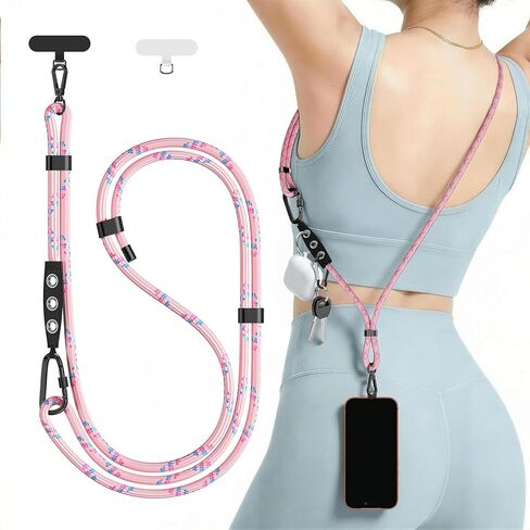 Phone Strap Crossbody Phone Lanyard with 2 Phone Tabs,Adjustable Anti Theft Phone Strap for iPhone Around with Hanging Loops ,Skin-Friendly,Universal Cell Phone Neck lanyard for Outdoor Travel (Pink) in Saudi Arabia