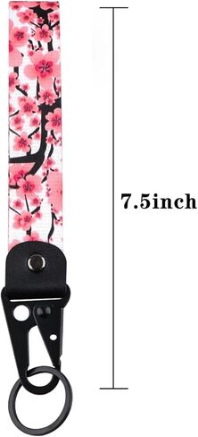 3 Pack Cherry Blossom Wristlet Keychain, Japanese Style Floral Lanyard Wrist Strap, Cute Flower Key Fob with Key Ring & Clip for Car Keys, Purse, Wallet (Pink, Green, Black) in Saudi Arabia