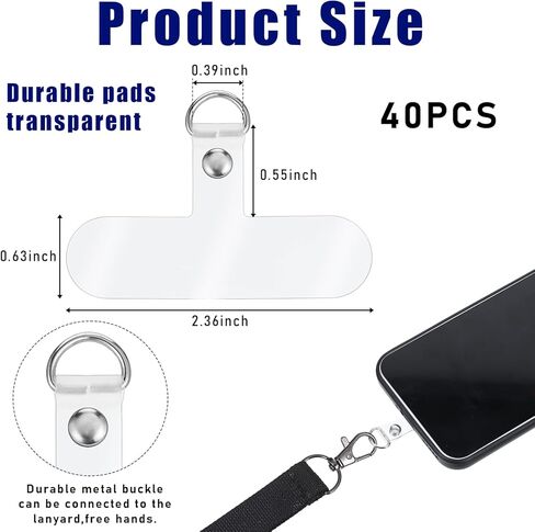 40 Pcs Phone Charm Holder, Phone Tether Tab Lanyard Tab Universal Transparent TPU Mobile Cellphone Tether Patch Without Adhesive, Strap Holder Lanyard Replacement Part Accessories for Cell Strap in Saudi Arabia