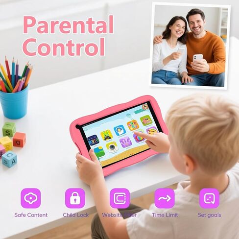 Kids Tablet 7 inch Android Tablet for Kids, 8GB RAM 64GB ROM 128GB Expand, Bluetooth, WiFi,with Shockproof Case-Pink in Saudi Arabia