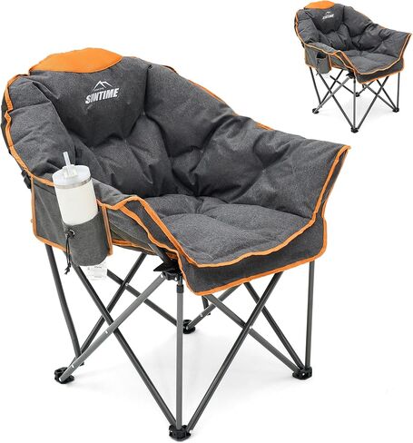 Upgrade Oversized Padded Camping Chair with Adjustable Cup Holder,Weight Capacity 400 LBS,Built-in Comfy Foam Armrest Supports,Heavy Duty Moon Leisure Folding Chair for Camping, Orange (2 Pack) in Saudi Arabia