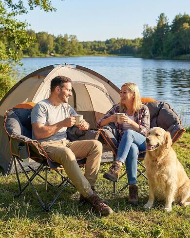 Upgrade Oversized Padded Camping Chair with Adjustable Cup Holder,Weight Capacity 400 LBS,Built-in Comfy Foam Armrest Supports,Heavy Duty Moon Leisure Folding Chair for Camping, Orange (2 Pack) in Saudi Arabia