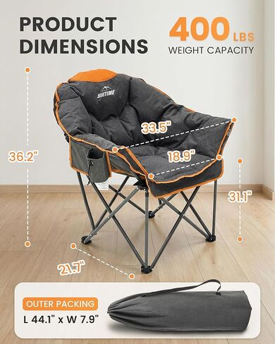 Upgrade Oversized Padded Camping Chair with Adjustable Cup Holder,Weight Capacity 400 LBS,Built-in Comfy Foam Armrest Supports,Heavy Duty Moon Leisure Folding Chair for Camping, Orange (2 Pack) in Saudi Arabia