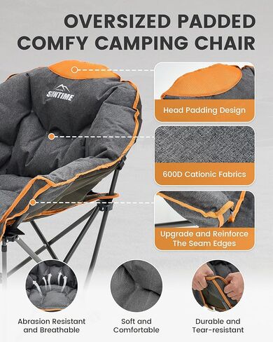 Upgrade Oversized Padded Camping Chair with Adjustable Cup Holder,Weight Capacity 400 LBS,Built-in Comfy Foam Armrest Supports,Heavy Duty Moon Leisure Folding Chair for Camping, Orange (2 Pack) in Saudi Arabia