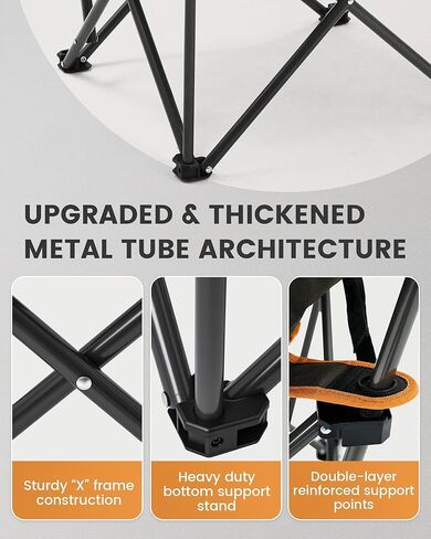Upgrade Oversized Padded Camping Chair with Adjustable Cup Holder,Weight Capacity 400 LBS,Built-in Comfy Foam Armrest Supports,Heavy Duty Moon Leisure Folding Chair for Camping, Orange (2 Pack) in Saudi Arabia
