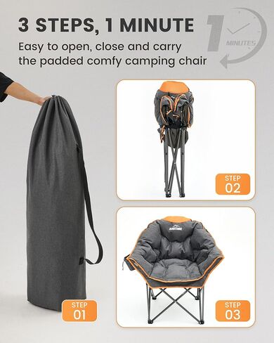 Upgrade Oversized Padded Camping Chair with Adjustable Cup Holder,Weight Capacity 400 LBS,Built-in Comfy Foam Armrest Supports,Heavy Duty Moon Leisure Folding Chair for Camping, Orange (2 Pack) in Saudi Arabia