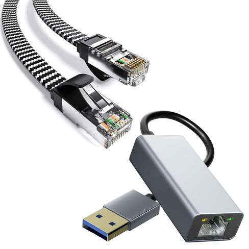 رجال الإنترنت! كابل إيثرنت Cat8 بطول 1.5 قدم مسطح ومضفر عالي السرعة 40 جيجابت في الثانية ومحول إيثرنت USB 3.0 إلى RJ45 in Saudi Arabia