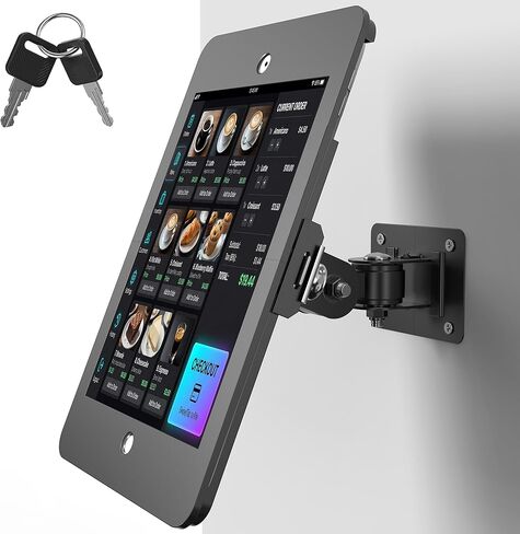 حامل تثبيت على الحائط لجهاز iPad مضاد للسرقة، غلاف كشك لوحي من الألومنيوم عالي التحمل مع قفل، حامل شاشة POS للبيع بالتجزئة يدور 360 درجة لجهاز iPad 10.2 بوصة الجيل التاسع والثامن والسابع، أسود تجاري in Kuwait